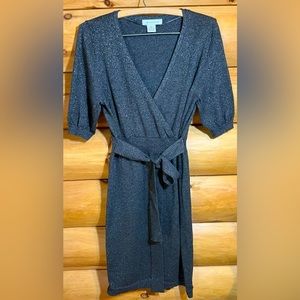 Liz‎ Claiborne. Black metallic wrap dress. Ladies size Medium